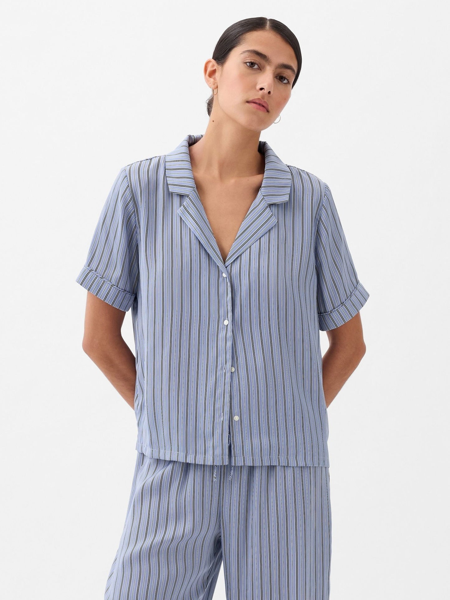 Açık Mavi Saten Pijama Üstü