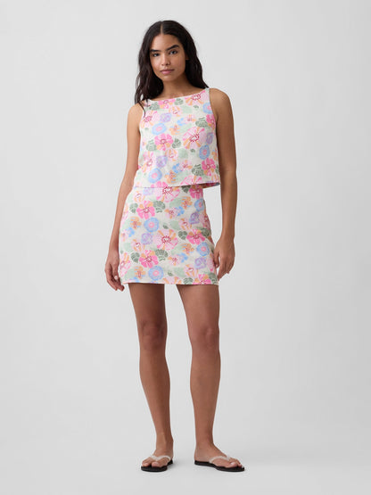 Çok Renkli Linen-blend Pull-on Mini Etek