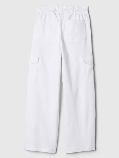 Beyaz High Rise Easy Wide Kargo Jean Pantolon