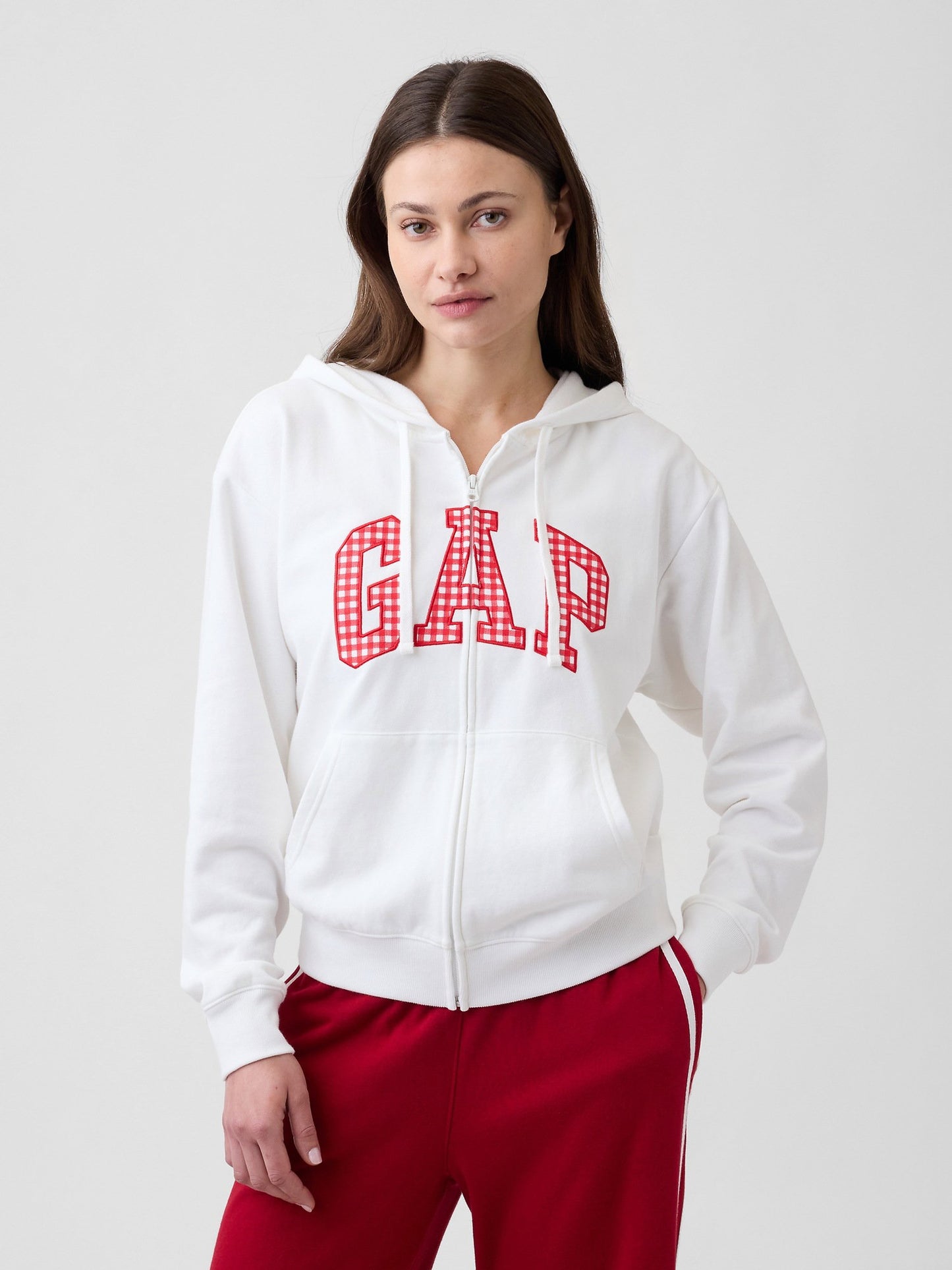Beyaz Gap Logo Fermuarlı Fransız Havlu Kumaş Sweatshirt