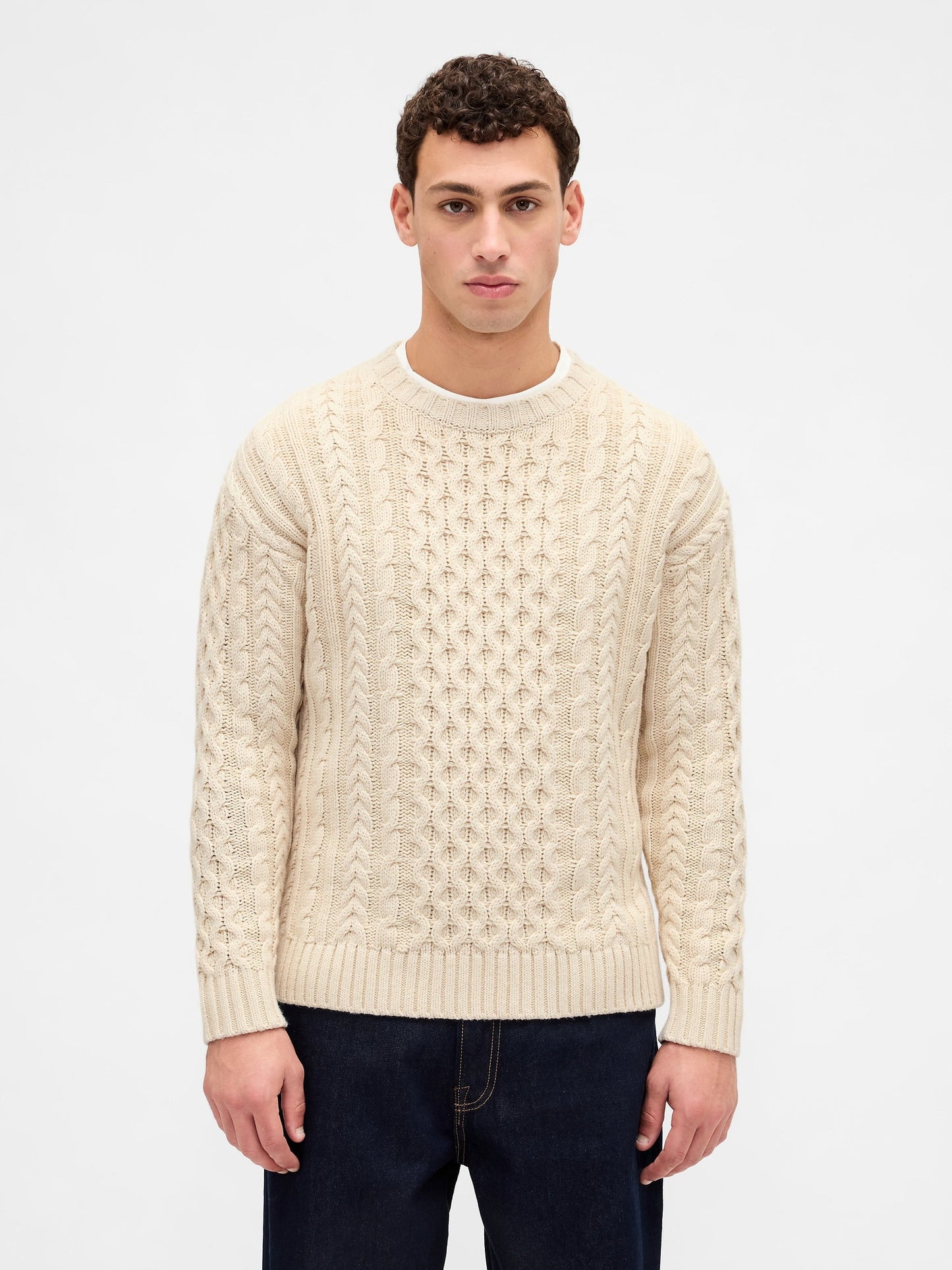 Bej Relaxed Cable-knit Kazak