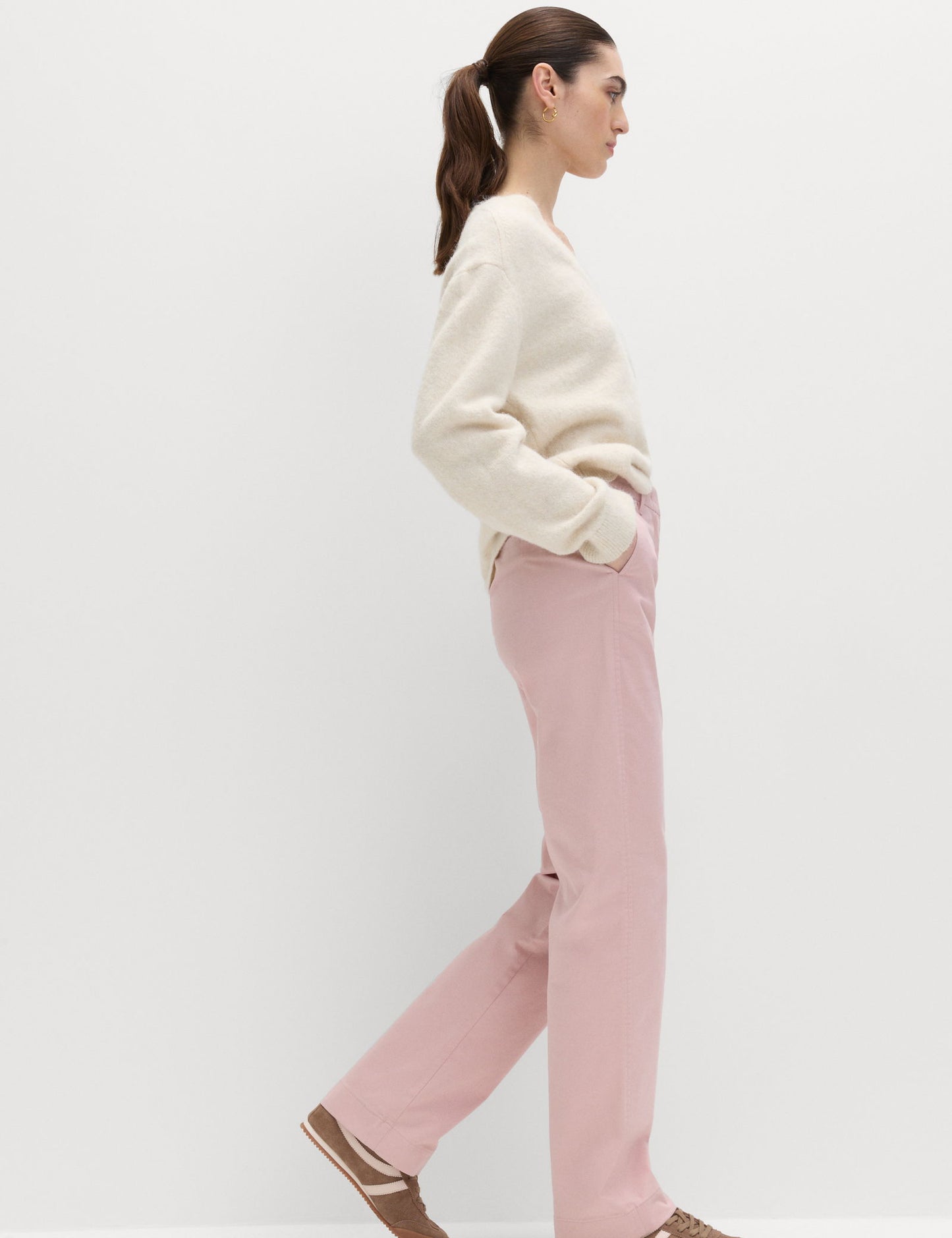 Yüksek Bel Straight Leg Chino Pantolon