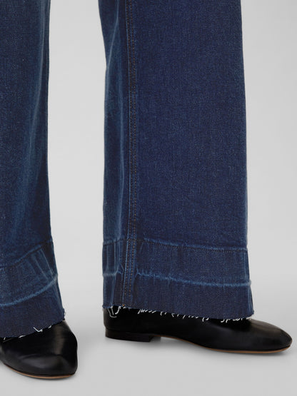 Lacivert High Rise Stride Belted Wide-leg Jean Pantolon