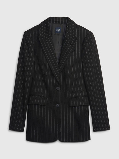 Siyah Metalik Parlak Çizgili Blazer Ceket