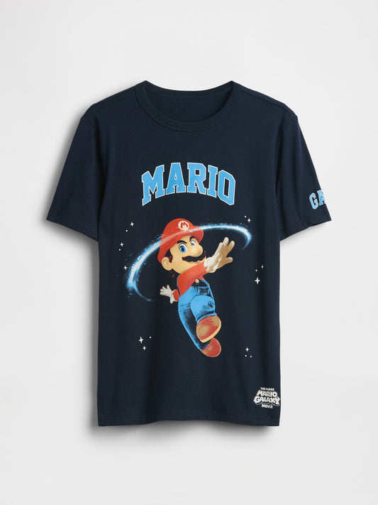 Lacivert Süper Mario Grafik Baskılı T-shirt