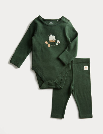 Pamuk Karışımlı Gingerbread bodysuit takımı