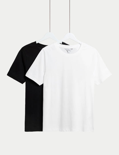 2'li Saf Pamuklu Bisiklet Yaka Regular Fit T-shirt