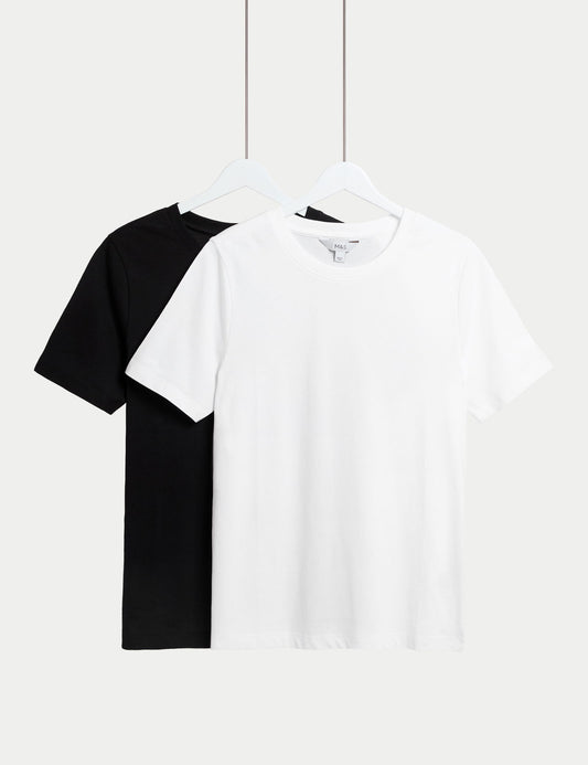 2'li Saf Pamuklu Bisiklet Yaka Regular Fit T-shirt