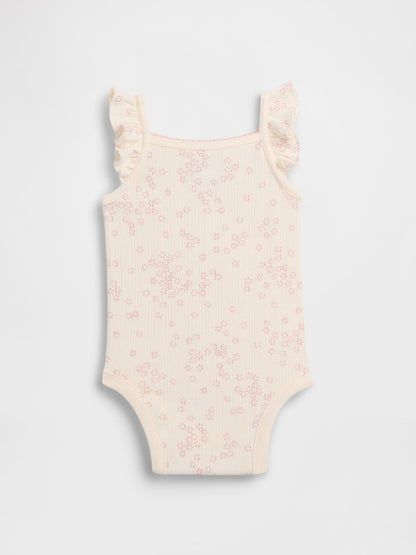 Krem Pointelle Fitilli Çiçekli Askılı Bodysuit