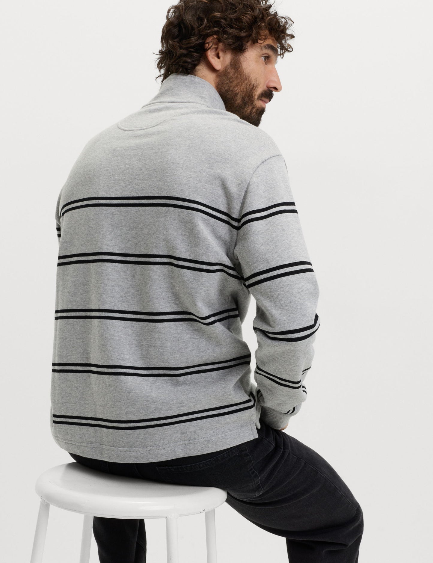 Pamuklu Çizgili Yarım Fermuarlı Sweatshirt
