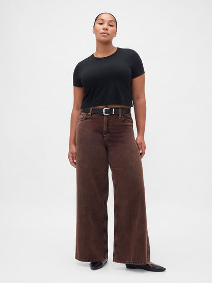 Kahverengi Mid Rise Ultrasoft Baggy Jean Pantolon