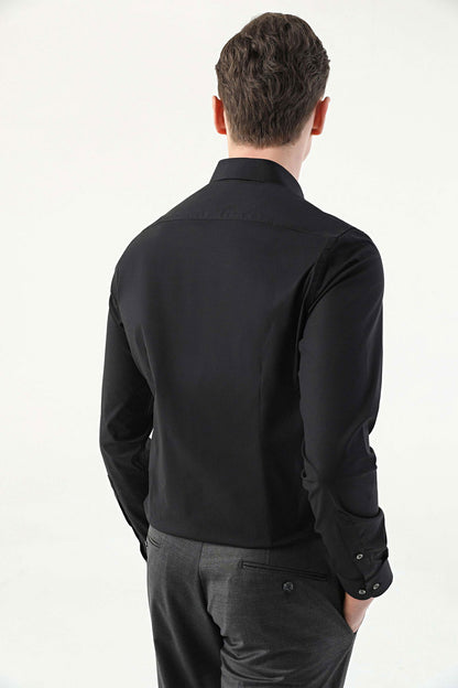 Tween Slim Fit Siyah Düz Easy Care Gömlek