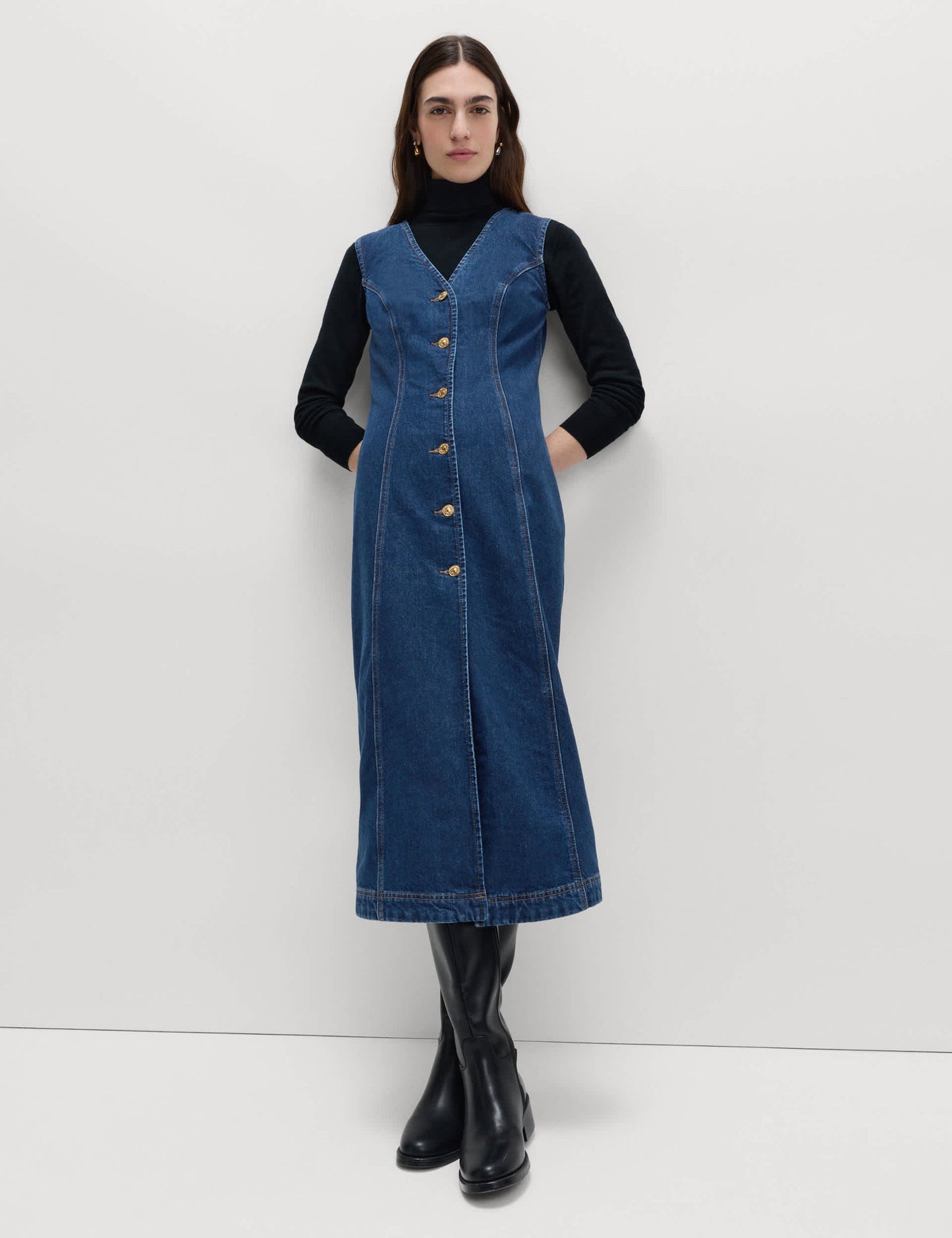 Pamuklu Denim Midi Elbise