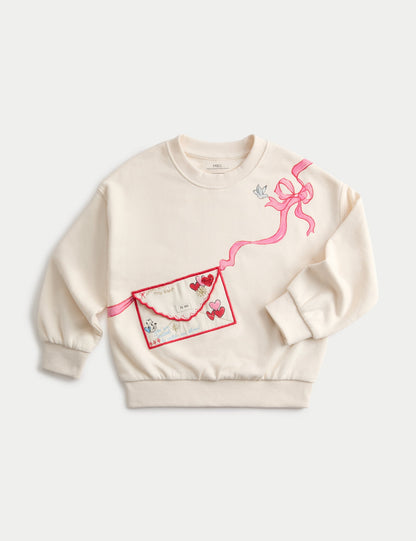 Saf Pamuk Karışımlı Zarf Detaylı Sweatshirt (2-8 Yaş)