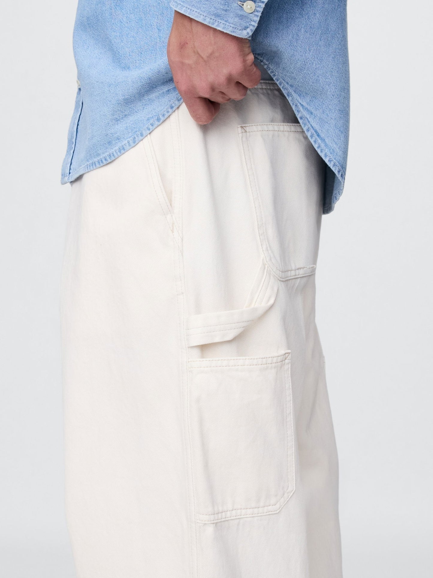 Kırık Beyaz Baggy Carpenter Jean Pantolon