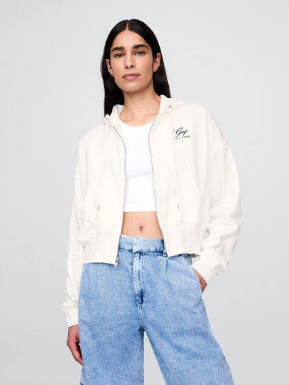 Beyaz Vintagesoft Fermuarlı Gap Logo Sweatshirt
