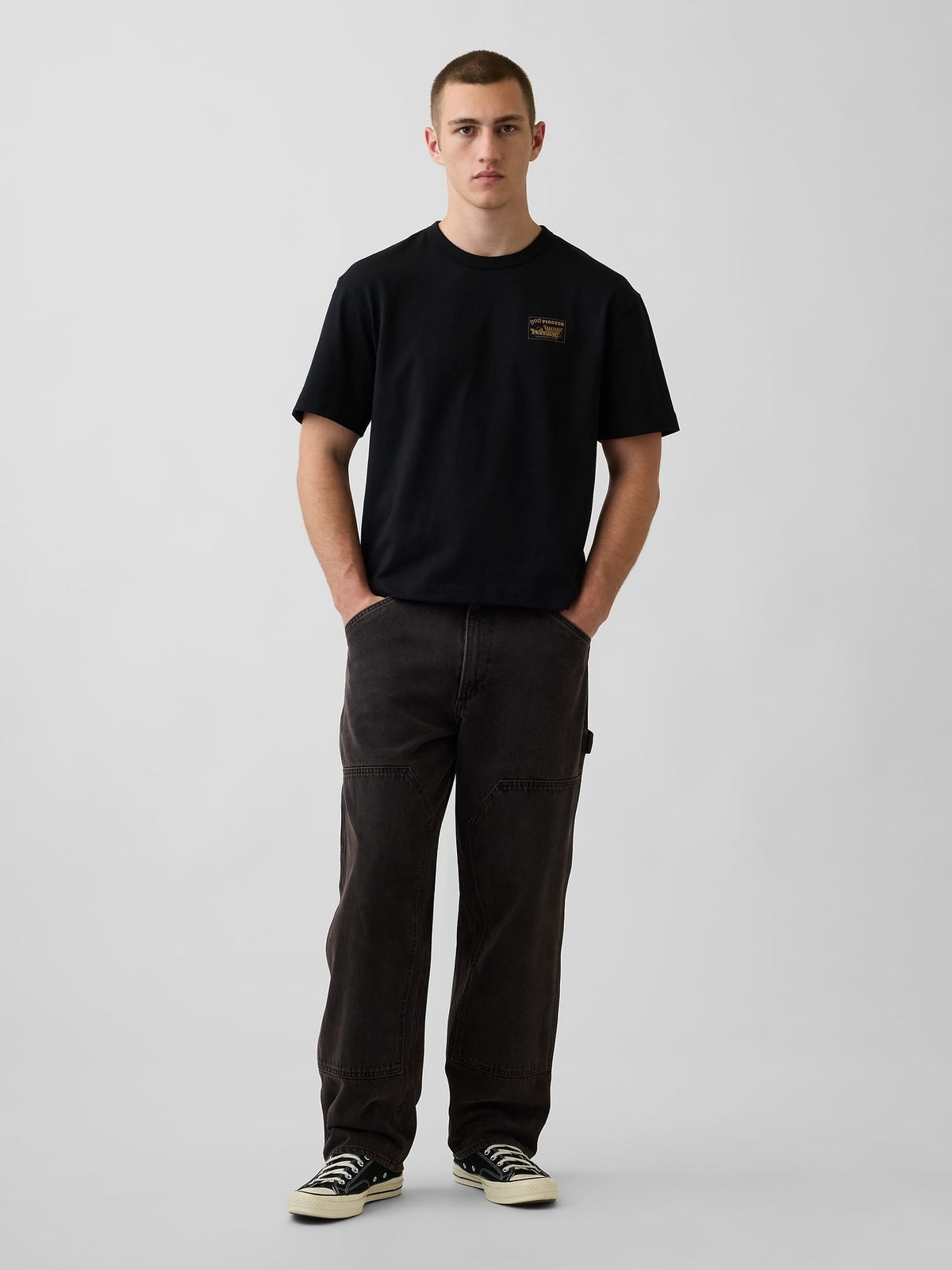 Siyah Heavyweight Gap Grafik Baskılı T-shirt