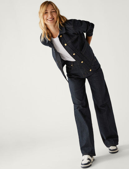 Yüksek Bel Wide Leg Jean Pantolon