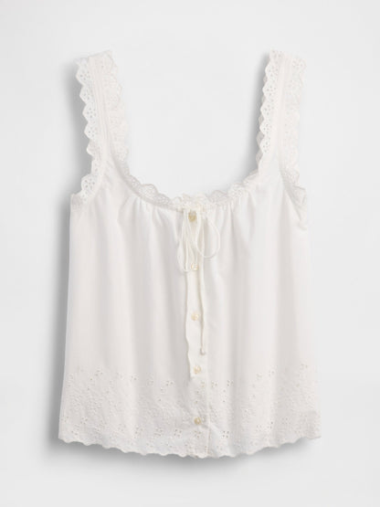 Beyaz Dantel Işlemeli Pijama Atlet