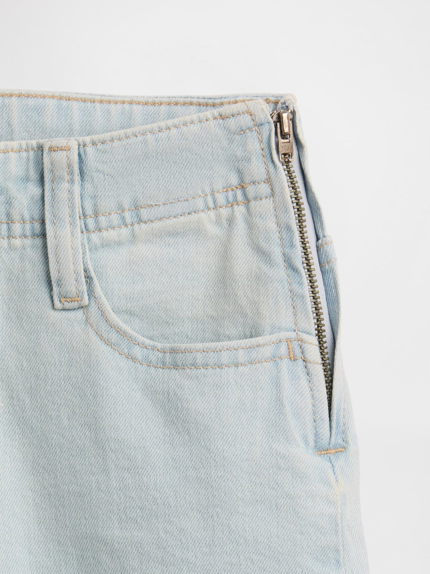 Açık Mavi Low Rise Lace-up Relaxed Flare Jean Pantolon