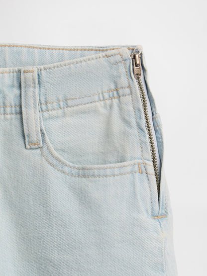 Açık Mavi Low Rise Lace-up Relaxed Flare Jean Pantolon