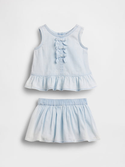 Açık Mavi Denim Fiyonk Outfit Set