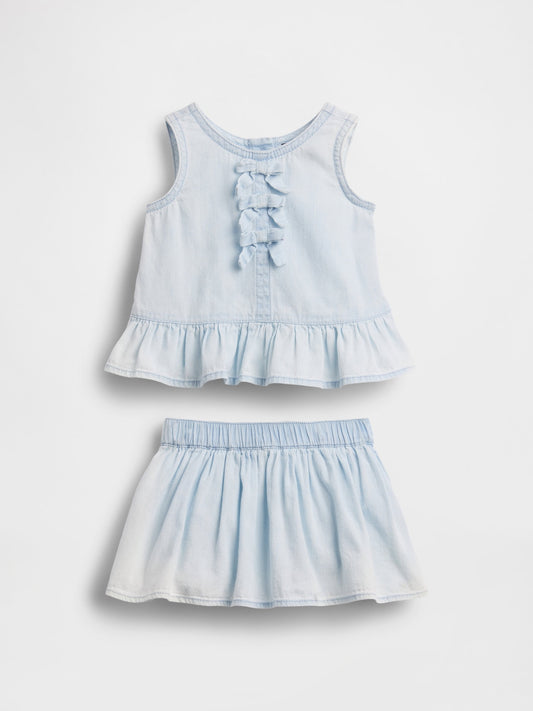 Açık Mavi Denim Fiyonk Outfit Set