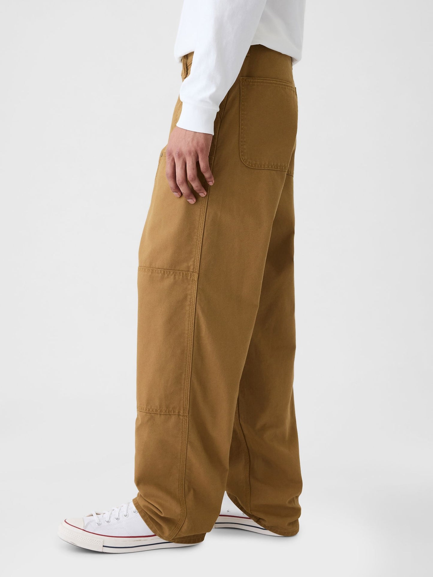Kahverengi Double-knee Utility Baggy Jean Pantolon