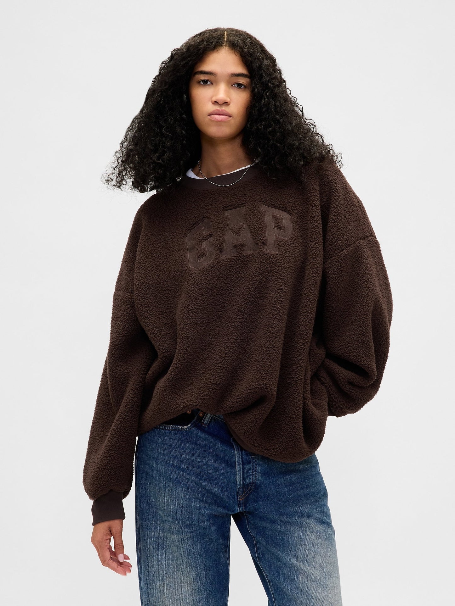 Koyu Kahverengi Sherpa Gap Logo Tunik Sweatshirt