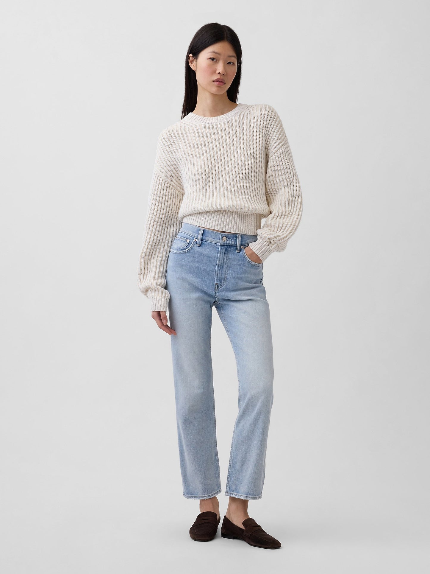 Açık Mavi High Rise ’90s Slim Straight Crop Jean Pantolon