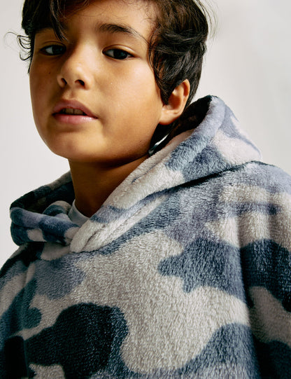 Kamuflaj Desenli Polar Kapüşonlu Oversize Hoodie (3-16 Yaş)