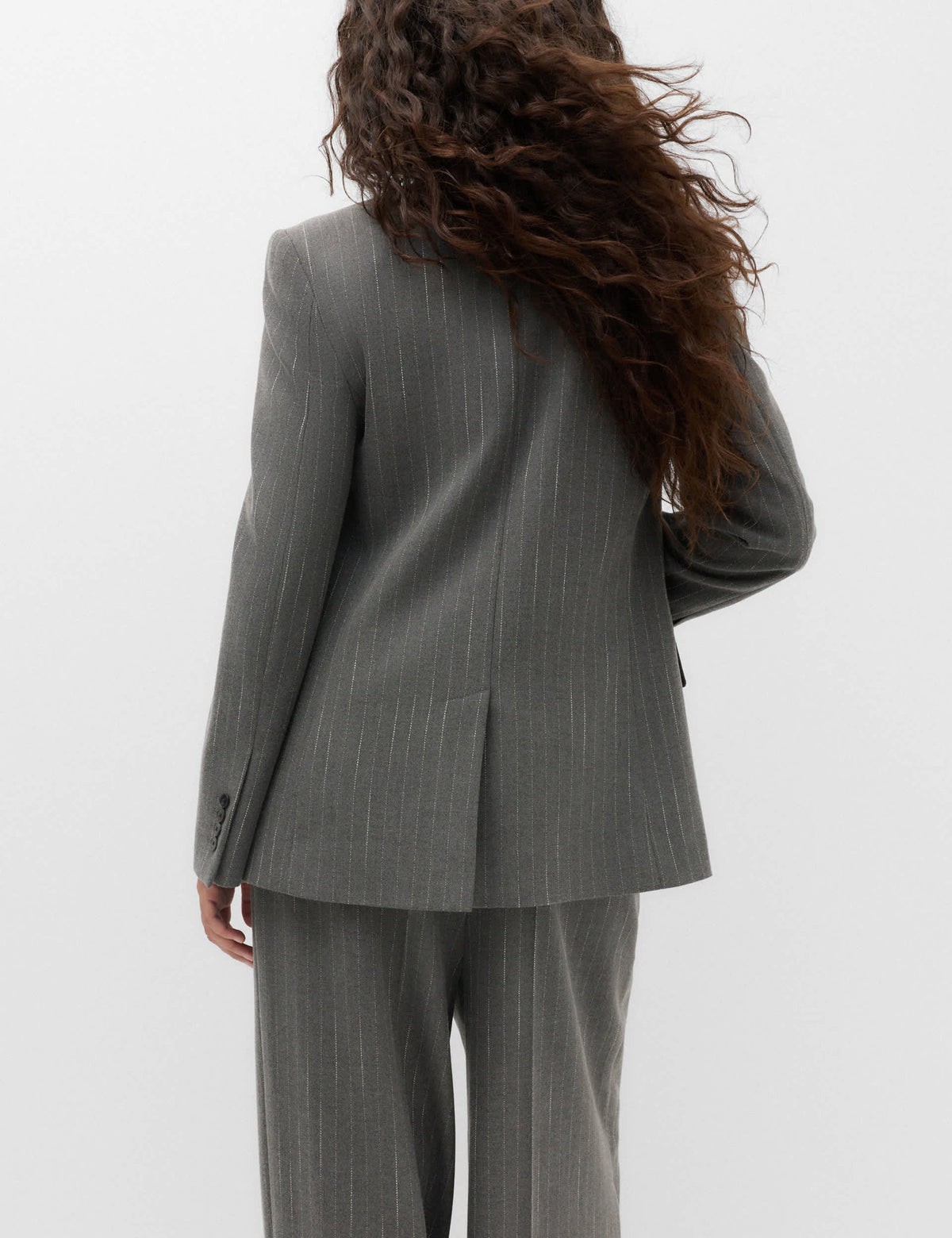 Yün Karışımlı Çizgili Çift Düğmeli Blazer