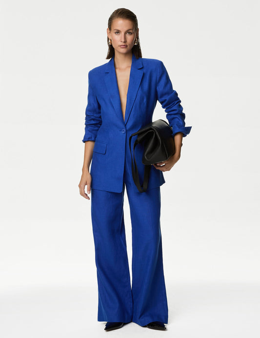 Wide Leg Saf Keten Pantolon