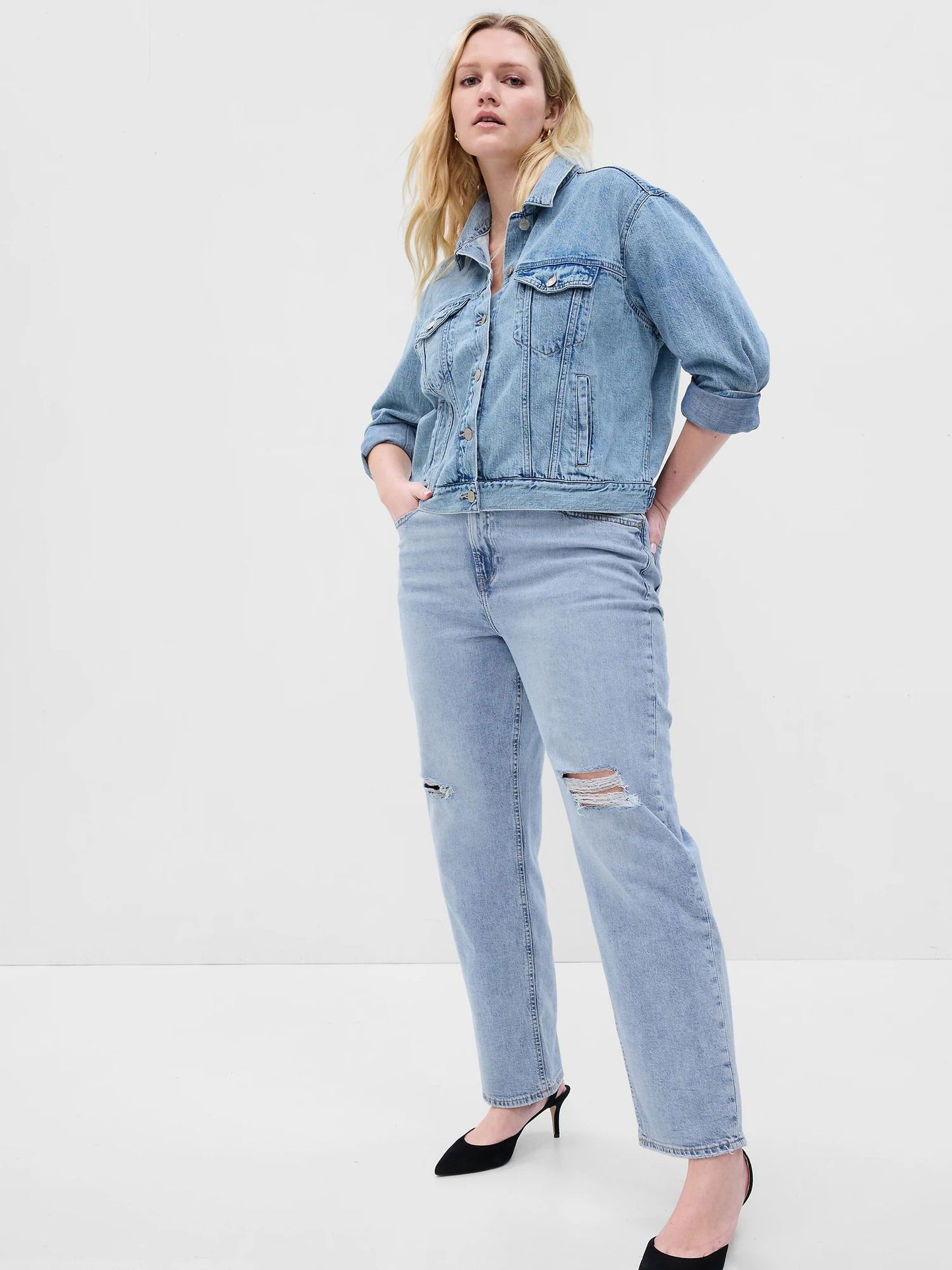 Açık Mavi High Rise Destructed 90s Loose Washwell™ Jean Pantolon