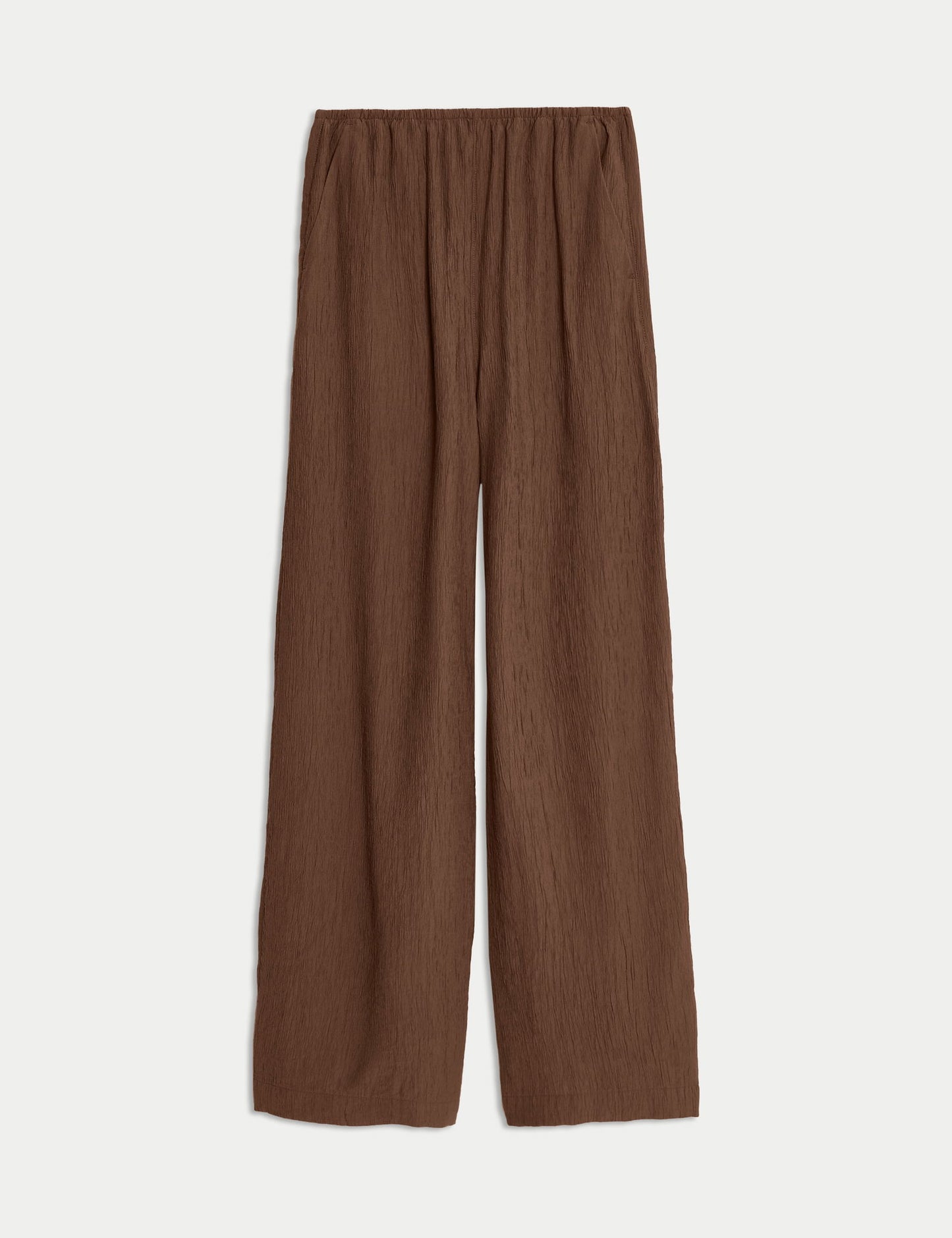 Viskon Karışımlı Kırışık Görünümlü Geniş Paça Pantolon