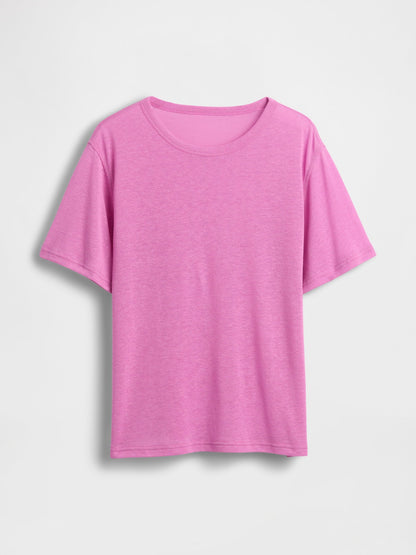 Pembe Keten Karışımlı Relaxed T-shirt
