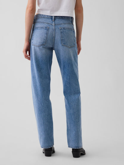 Açık Mavi Mid Rise Straight Taper Jean Pantolon