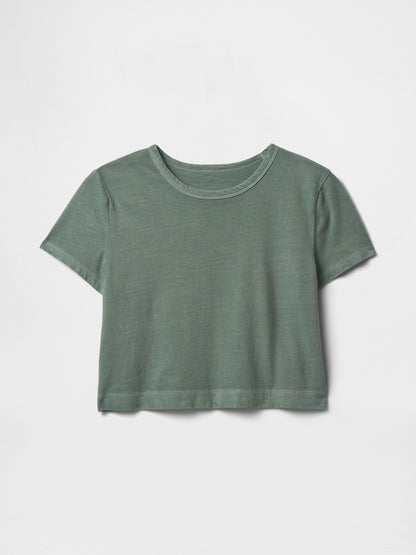 Yeşil %100 Organik Pamuk Vintagesoft Crop T-shirt