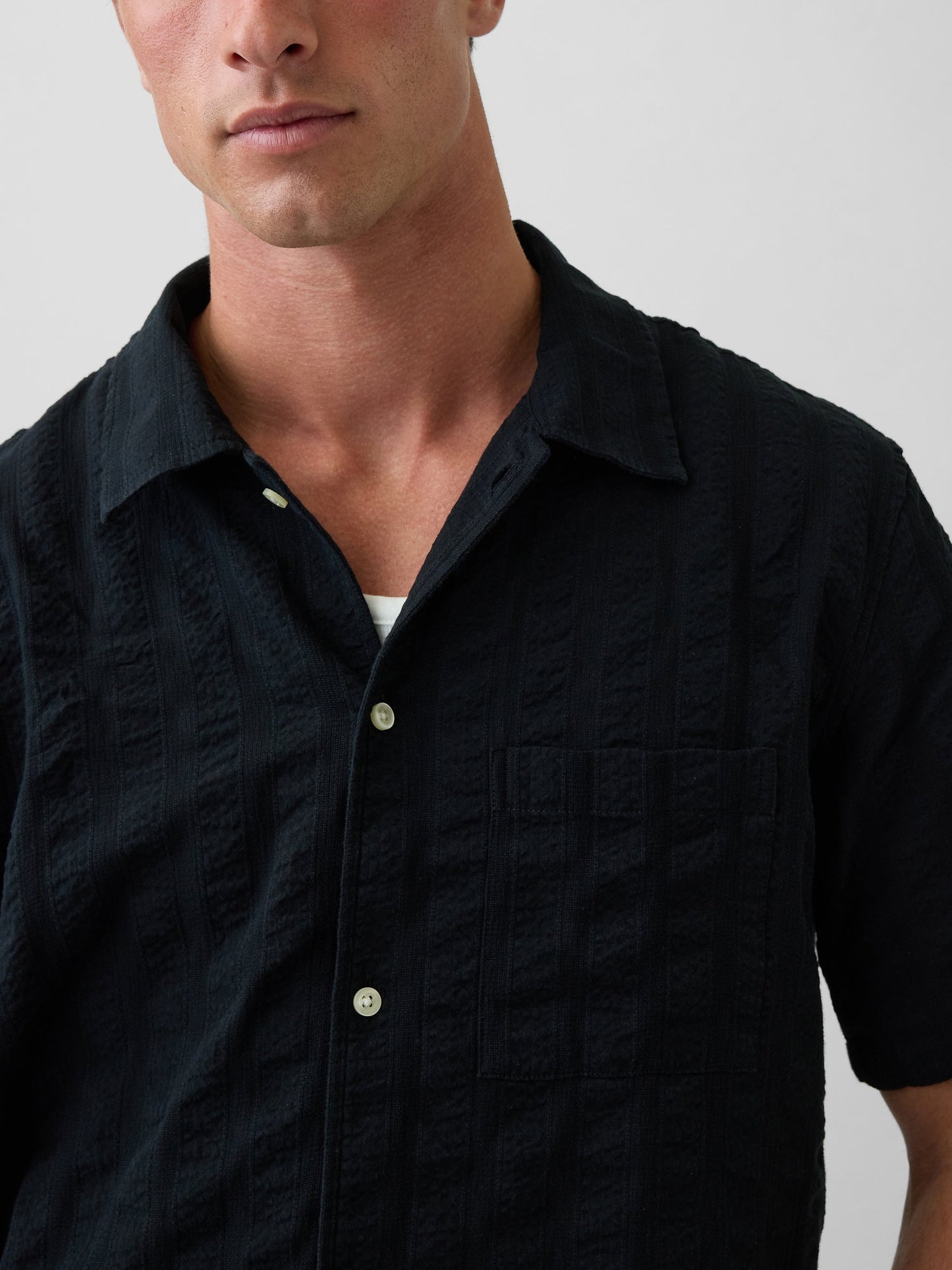 Siyah Dobby Relaxed Straight-hem Gömlek