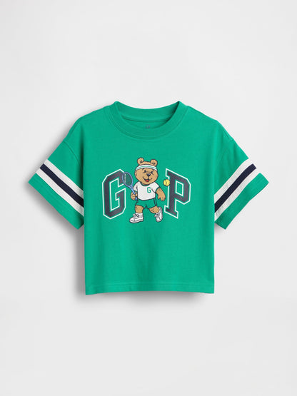 Yeşil Oversized Brannan Bear Varsity Grafik Logo T-shirt