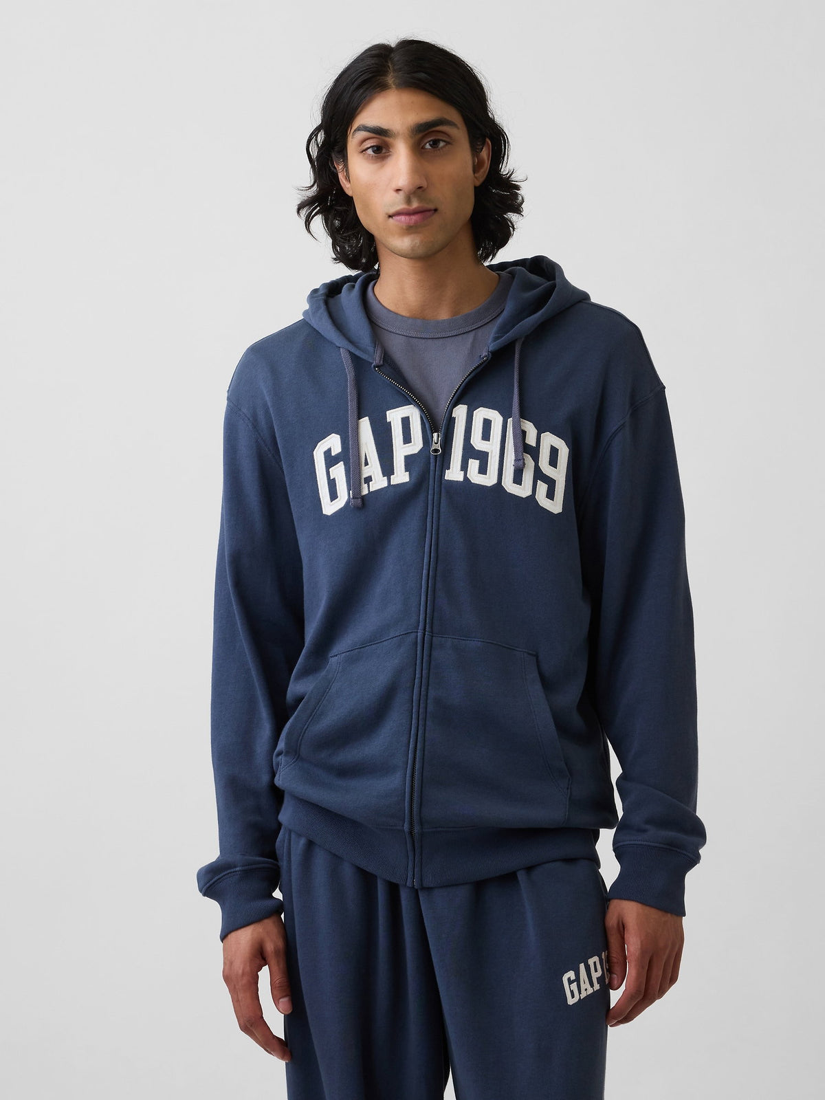 Açık Mavi Fransız Havlu Kumaş Relaxed Gap 1969 Logo Fermuarlı Sweatshirt