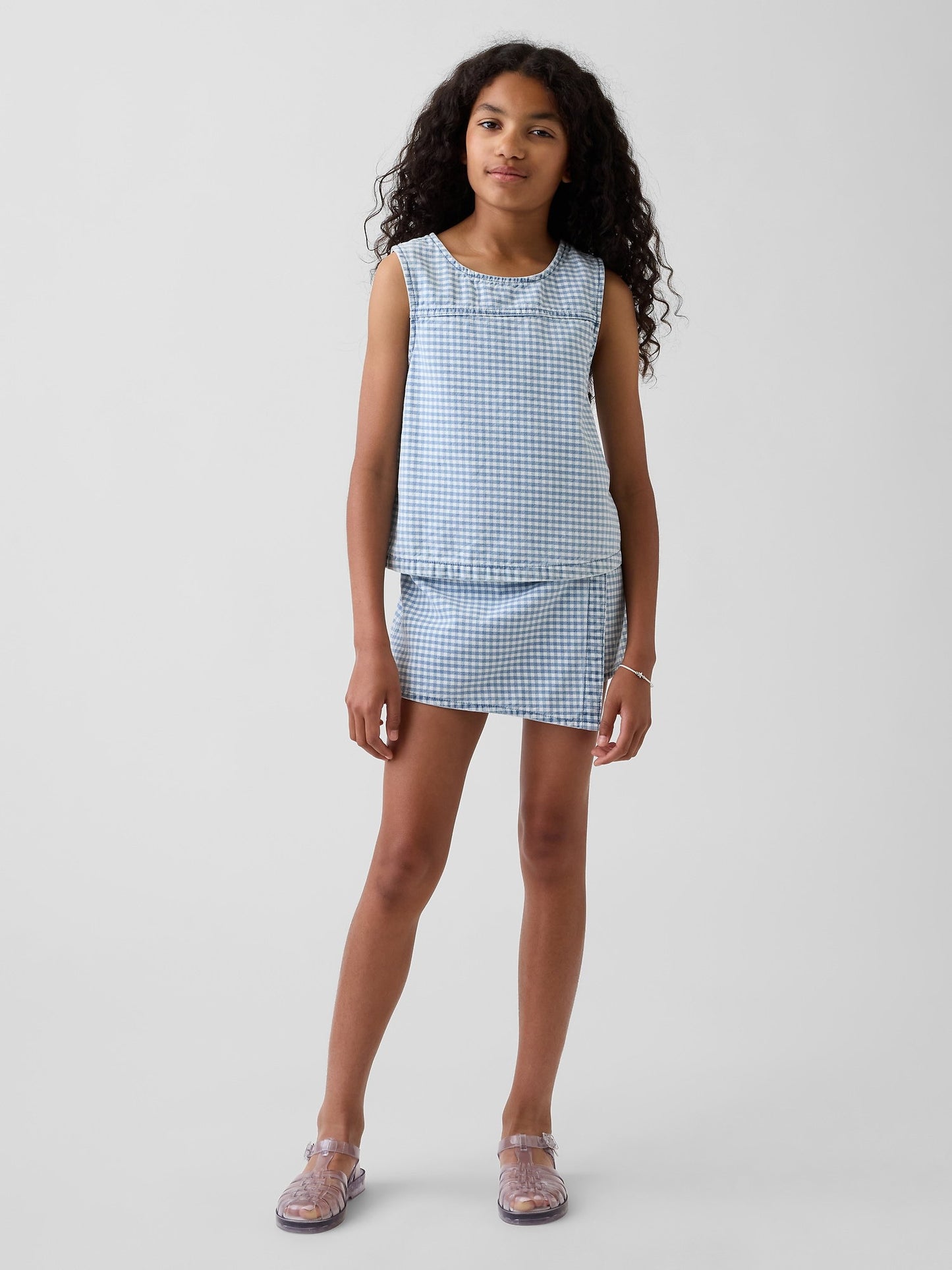 Mavi Gingham Denim Shell Askılı Üst