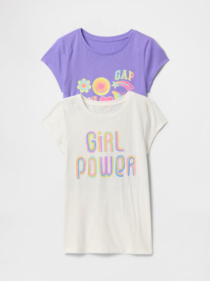 Mor 2'li Grafik T-shirt