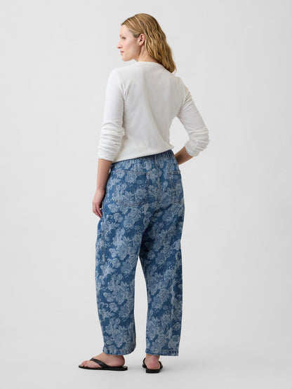 Mavi Mid Rise Baskılı Pull-on Barrel Jean Pantolon