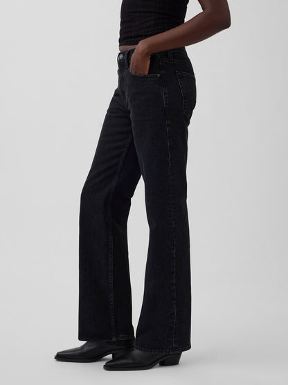 Siyah Mid Rise Relaxed Straight Jean Pantolon