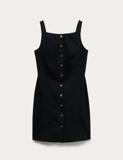 Keten Karışımlı Mini Elbise
