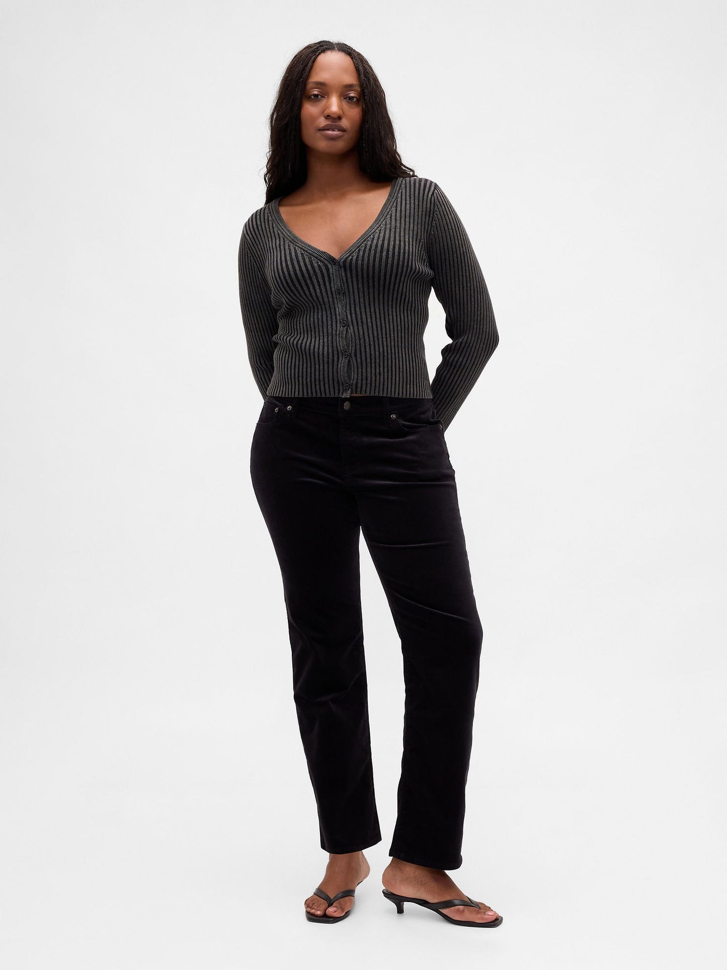 Siyah Low Rise Kadife '90s Slim Pantolon