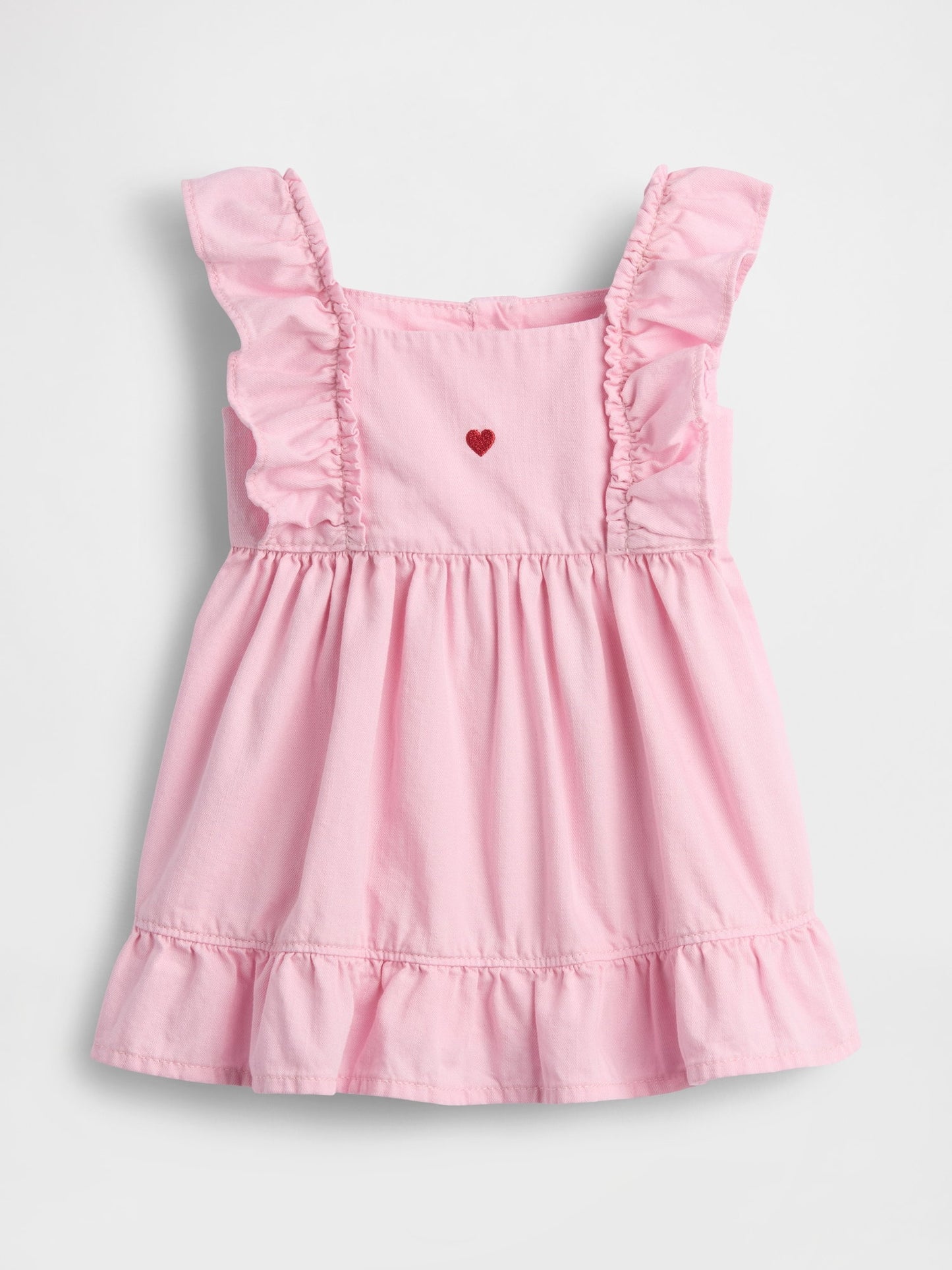 Pembe Denim Kalp Işlemeli Elbise