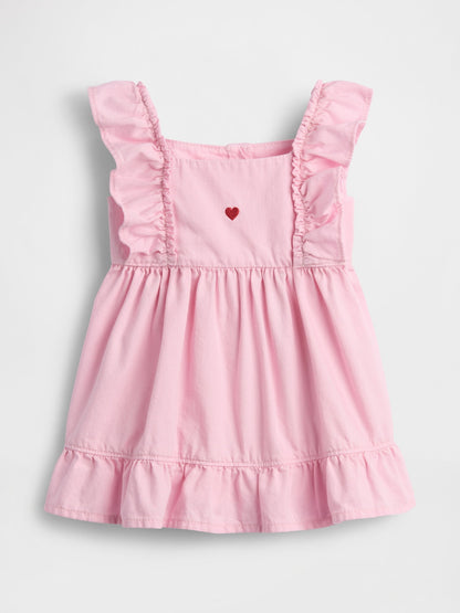 Pembe Denim Kalp Işlemeli Elbise