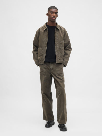 Haki Canvas Baggy Carpenter Jean Pantolon